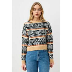 Pulover cu model geometric - Alb/Negru/Bej imagine