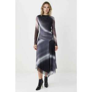 Rochie midi asimetrica cu model in degrade - Alb/Gri antracit/Gri inchis imagine