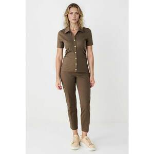 Pantaloni crop eleganti cu model uni - Maro deschis imagine