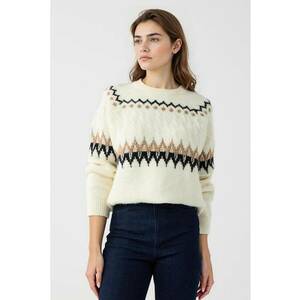 Pulover cu model geometric - Auriu/Negru/Crem imagine
