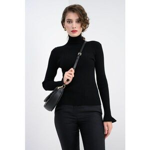Pulover slim fit cu striatii si guler inalt - Negru imagine