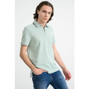 Tricou polo din bumbac cu fermoar scurt - Verde pal imagine