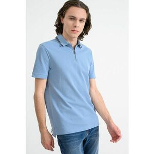 Tricou polo din bumbac cu fermoar scurt - Negru/Albastru lavanda imagine