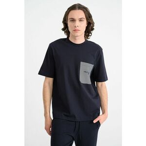 Tricou relaxed-fit cu buzunar pe piept - Alb/Albastru ultramarin imagine