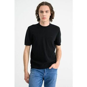 Tricou de bumbac cu decolteu la baza gatului - Negru imagine