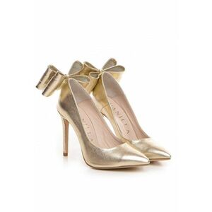 Pantofi Stiletto cu toc subtire - piele naturala -aurii - Auriu imagine