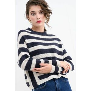 Pulover lejer din casmir - cu dungi - Alb/Bleumarin imagine