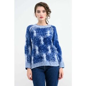 Pulover din amestec de lana cu model tie-dye - Alb/Albastru imagine