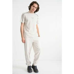 Tricou de bumbac cu decolteu la baza gatului si logo - Negru/Alb murdar imagine