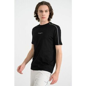 Tricou de bumbac cu decolteu la baza gatului si logo - Negru imagine