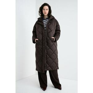Geaca lunga matlasata cu gluga - Maro inchis imagine