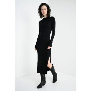 Rochie midi cu slit lateral - maneci lungi si striatii - Negru/Argintiu imagine