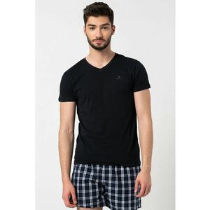 Tricou de casa cu decolteu in V si detaliu logo pe piept - 2 piese - Negru/Alb optic imagine
