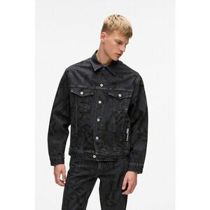 Jacheta din denim cu model monograma - Negru/Albastru ultramarin imagine