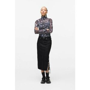 Fusta midi din denim cu croiala dreapta si slit lateral - Negru stins imagine