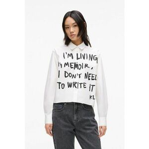 Camasa crop cu imprimeu text - Alb/Negru imagine