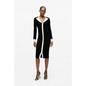Rochie midi tricotata cu nasturi - Alb/Negru imagine