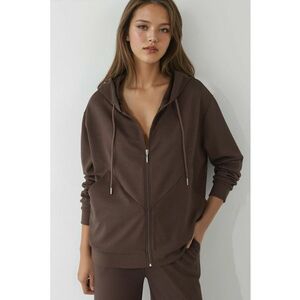 Hanorac dama - cu fermoar - textil - maro - Maro imagine