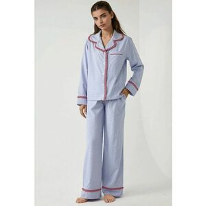 Set pijamale dama - guler camasa - bumbac/poliester - albastru imagine