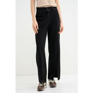 Pantaloni cu croiala ampla si slituri la terminatie - Negru imagine