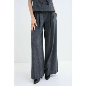 Pantaloni din amestec de lana cu croiala ampla si pliuri frontale - Negru/Gri imagine