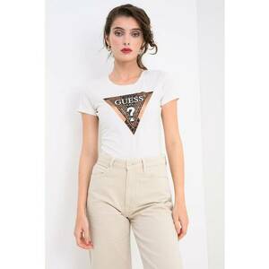 Tricou slim fit cu strasuri si logo - Crem imagine