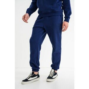 Pantaloni de trening din amestec de bumbac organic cu talie medie si snur de ajustare - Albastru inchis imagine