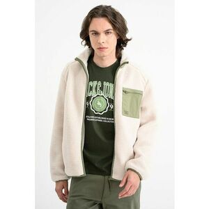 Jacheta din material sherpa cu fermoar - Verde/Crem imagine