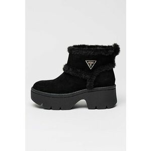 Ghete demiwedge slip-on de piele intoarsa ecologica cu garnituri de blana sintetica - Negru imagine