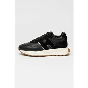 Pantofi sport low-cut de piele cu garnituri de piele intoarsa - Negru imagine