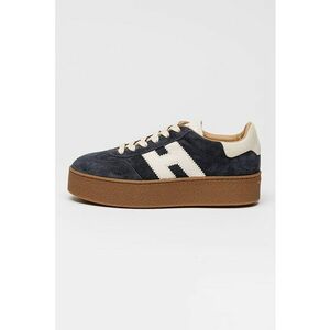 Pantofi sport flatform de piele intoarsa - Alb fildes/Albastru inchis imagine