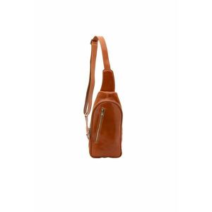 Rucsac de piele cu buzunar frontal cu fermoar si o bareta - Maro cognac imagine
