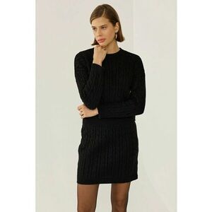 Compleu dama pulover tricotat si fusta mini cu talie inalta - negru imagine
