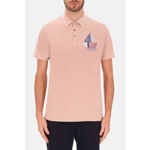 Distretto - Tricou polo din bumbac cu imprimeu grafic discret - Roz prafuit imagine