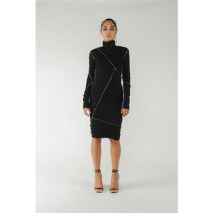 Rochie cambrata de bumbac cu benzi contrastante - Negru imagine