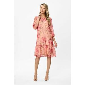 Rochie cu decolteu in V si model floral - Roz imagine