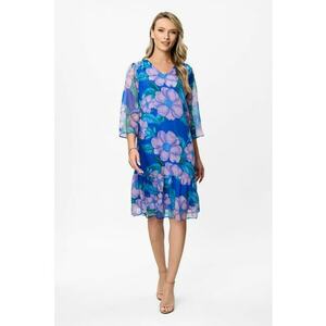Rochie cu decolteu in V si model floral - Albastru royal/Lila imagine