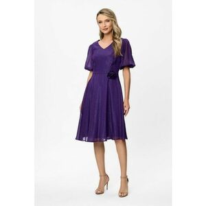 Rochie evazata cu maneci bufante semi-transparente si aplicatie florala Alison imagine