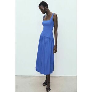 Rochie midi cu model uni - Albastru imagine