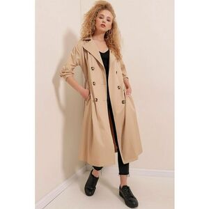 Palton dama - Lung - Doua randuri de nasturi - Maro camel - Poliester/Textil imagine