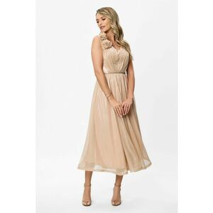 Rochie midi cu aplicatii florale - Bej imagine