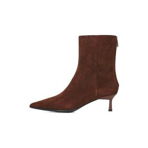 Botine din piele intoarsa cu varf ascutit - Maro cognac imagine