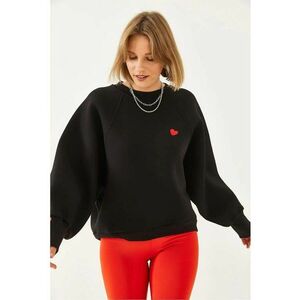 Hanorac dama - HiCCUP - cu maneca lunga - guler rotund - brodat - negru - bumbac imagine