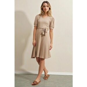 Rochie midi - HiCCUP - tricotata - decolteu in V - bej - jerseu imagine