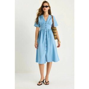 Rochie midi - HiCCUP - decolteu in V - textil - albastru deschis imagine