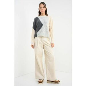Pulover din amestec de lana cu design colorblock Keisa - Alb fildes/Gri imagine