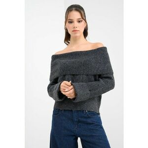 Pulover uni regular fit - Gri inchis melange imagine