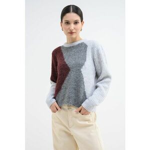 Pulover din amestec de lana cu design colorblock Keisa - Violet tyrian/Gri deschis melange imagine