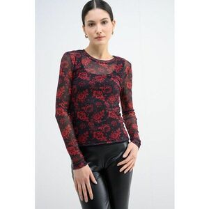 Bluza cu decolteu rotund si imprimeu - Rosu/Negru imagine
