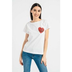Tricou cu imprimeu si maneci cazute - Alb imagine